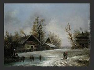 Kinder Bei Eislaufen by Adolf Stademann