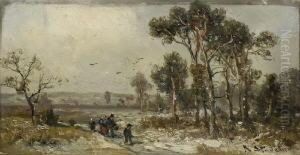 Wanderer In
Winterlandschaft. by Adolf Stademann