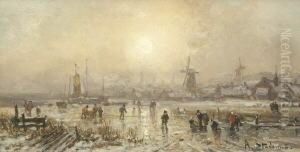 Eisvergnugen In Hollandischer
Winterlandschaft. by Adolf Stademann