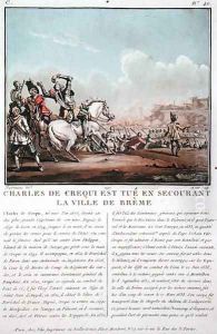 Charles de Crequi c.1575-1637 is killed during the liberation of the town of Breme, engraved by Jean Baptiste Morret fl.1790-1820, 1790 by Jacques Francois Joseph Swebach