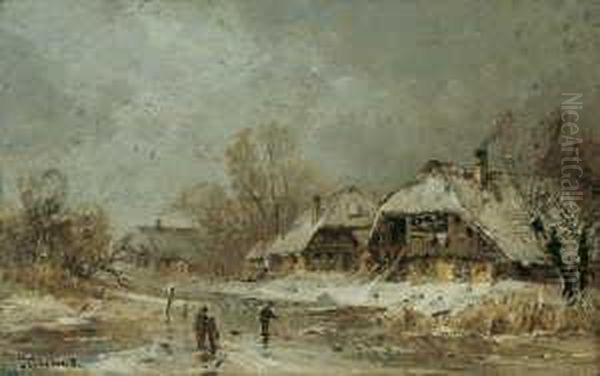 Abendliche Winterlandschaft. 
Signiert Unten Links: A. Stademann. Ol Auf Leinwand. H 38; B 60 Cm. - view 1