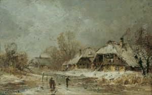 Abendliche Winterlandschaft. 
Signiert Unten Links: A. Stademann. Ol Auf Leinwand. H 38; B 60 Cm.