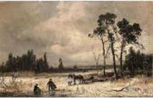 A Winterlandscape With Travellers On The Ice by Adolf Stademann