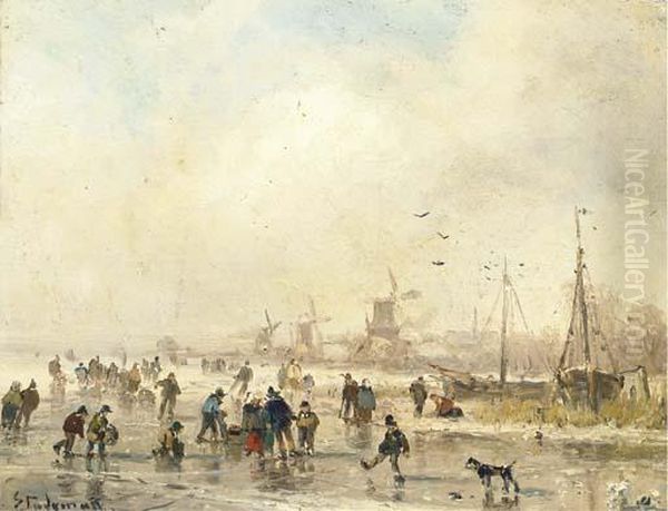 Skaters On The Ice, Holland - view 1