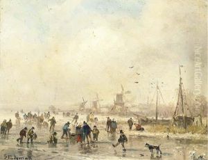 Skaters On The Ice, Holland by Adolf Stademann
