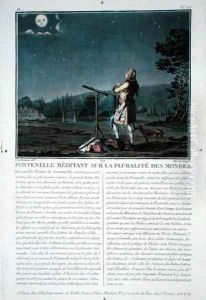 Bernard le Bovier de Fontenelle 1657-1757 contemplating the plurality of worlds, engraved by Jean Baptiste Morret fl.1790-1820, 1791 by Jacques Francois Joseph Swebach