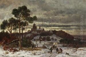 Winterabend Vor Dem Dorf. by Adolf Stademann