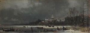 Skaters On A Lake By A Village Skaters On A Lake By A Village