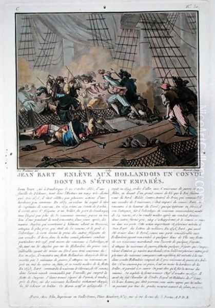 Jean Bart 1651-1702, French naval commander taking the Dutch convoy, 1696, engraved by Jean Baptiste Morret fl.1790-1820, 1789 - view 1