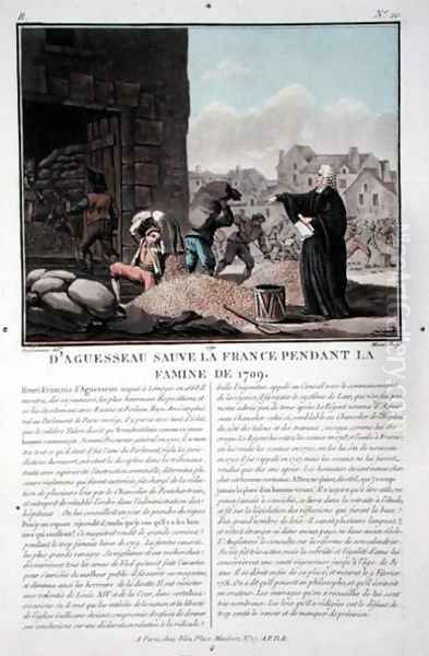 Henri-Francois dAguesseau 1668-1751 finding and distributing hoarded grain in Paris during the famine of 1709, engraved by Jean Baptiste Morret fl.1790-1820, 1792 - view 1