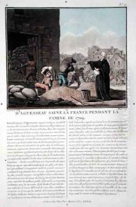 Henri-Francois dAguesseau 1668-1751 finding and distributing hoarded grain in Paris during the famine of 1709, engraved by Jean Baptiste Morret fl.1790-1820, 1792 by Jacques Francois Joseph Swebach