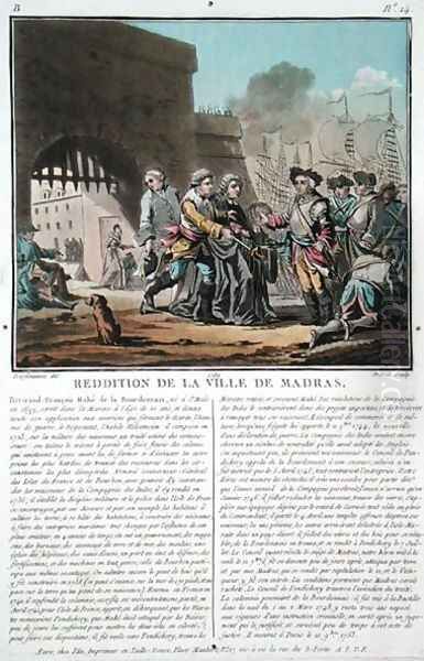 Surrender of the city of Madras, 1746, engraved by Jean Baptiste Morret f.1790-1820, 1789 - view 1