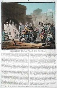Surrender of the city of Madras, 1746, engraved by Jean Baptiste Morret f.1790-1820, 1789 by Jacques Francois Joseph Swebach