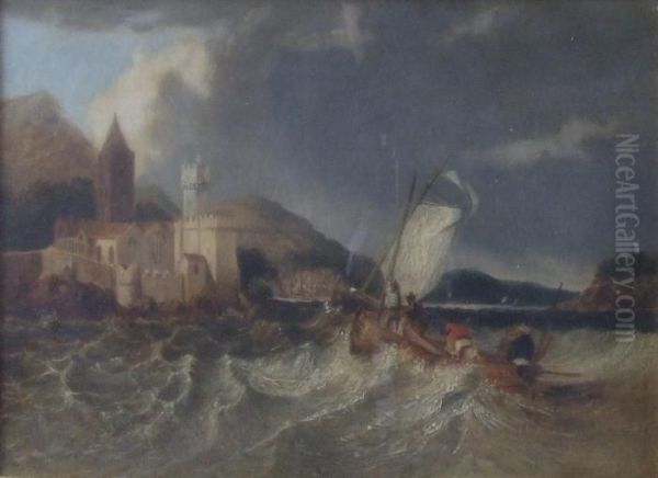 Fishing Boat In Stormy Seas With Church To Bank - view 1