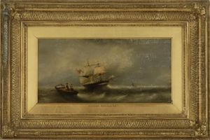 An American Brig In Rough Seas by William Clarkson Stanfield