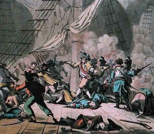 Combat on board the ship Tonnant, engraved by Jean Baptiste Morret fl.1790-1820 1789 by Jacques Francois Joseph Swebach