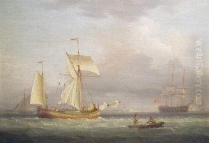 Ships And A Rowboat In Choppy Water