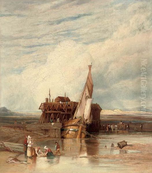 A Boat Moored With Figures In The Foreground, Fort Rouge, Calais - view 1