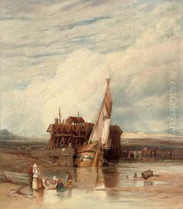 A Boat Moored With Figures In The Foreground, Fort Rouge, Calais