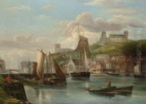 Whitby Harbour With The Abbey Ruins In The Distance"