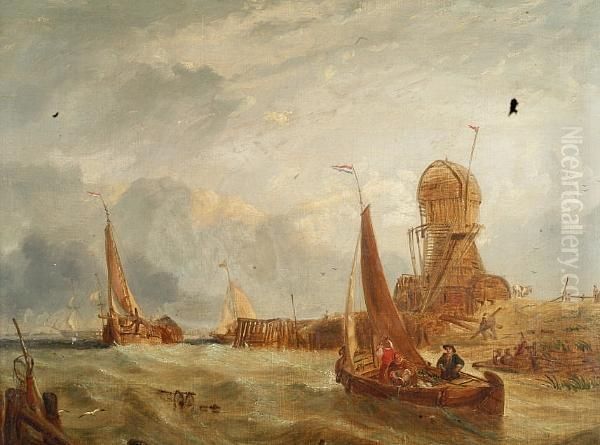 Fishing Vessels Off A Harbour Mouth - view 1