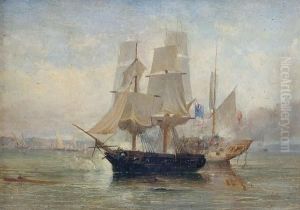 'the 'speedy' Gun Brig, Captain 
(afterwards Lord) Cockrane, Engaged In Action With A Spanish Zeebeek Off
 Barcelona'