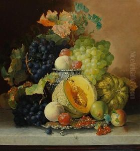 A Platter Of Fruit On A Marble Ledge by Eloise Harriet Stannard