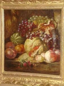 Still Life Of Melon, Grapes, Peaches And Pomegranites On A Ledge