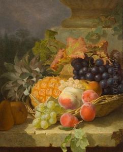 Still Life Of Fruit On A Stone Ledge by Eloise Harriet Stannard