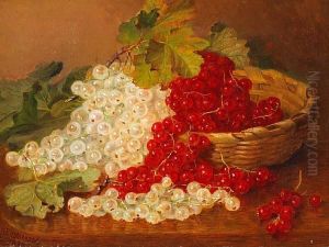 Still Life Red And White Currants With A Wicker Basket by Eloise Harriet Stannard
