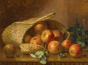 A Still Life Of Apples In A Basket With Holly