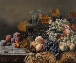 Still Life With Grapes, Peaches And A Decanter