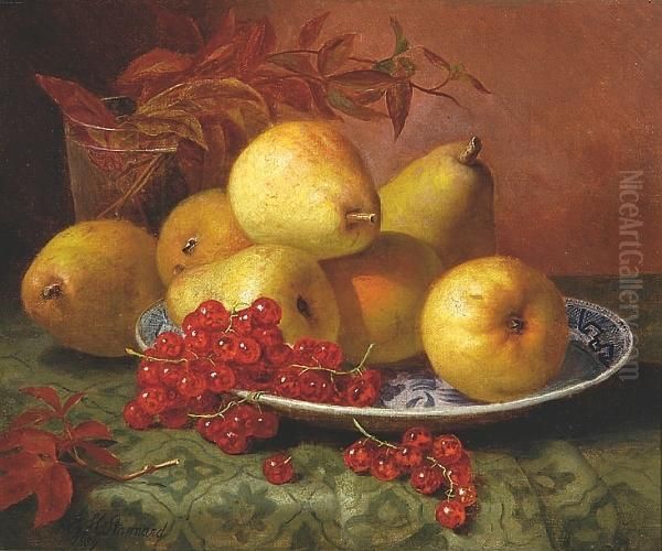 A Still Life Of Pears And Redcurrants On A Blue And White Plate - view 1