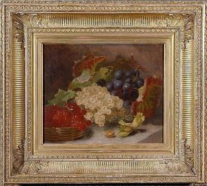 Still Life Of Redcurrants In A 
Basket, White Currants And Grapes In Glass Bowl And Hazelnuts, All On A 
Marble Ledge