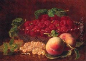 Peaches, Whitecurrants, Raspberries In A Glass Bowl, Andwasps