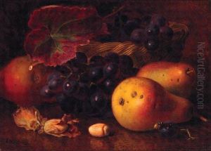 Pears, Cobnuts, Grapes In A Wicker Basket, And A Wasp by Eloise Harriet Stannard