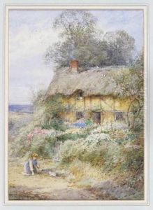 Feeding The Kitten By A Country Cottage by Henry John Sylvester Stannard