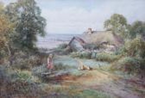 Young Girl By A Rustic Cottage - view 1