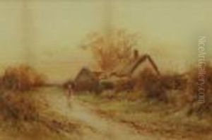 Figure In Country Lane By Cottage by Henry John Sylvester Stannard