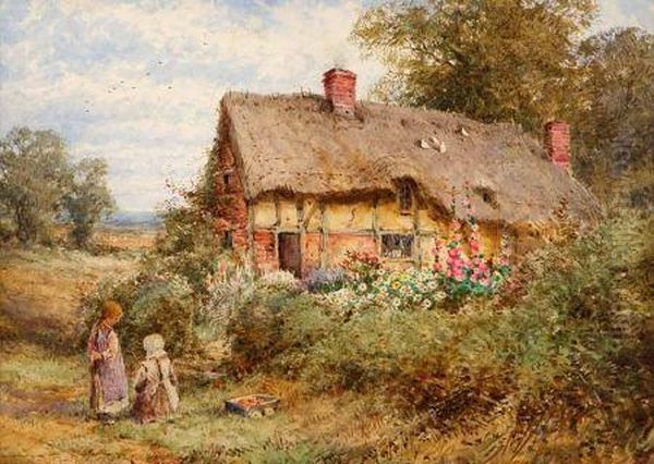 Playtime Outside A Cottage Near Huntingdon - view 1