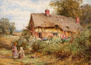 Playtime Outside A Cottage Near Huntingdon by Henry John Sylvester Stannard
