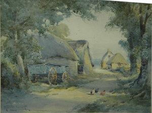 Chickens And Cart Before Thatched Cottages - view 1