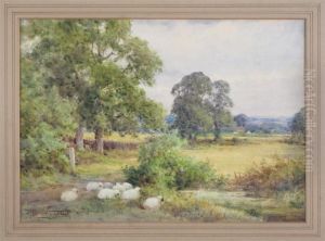 Sheep By A Stream In A Rurallandscape by Henry John Sylvester Stannard