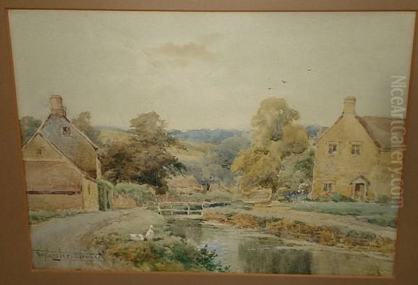 Country Village With River And Ducks - view 1