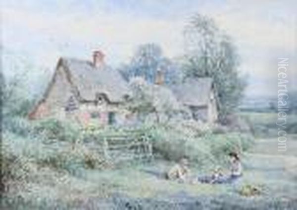 "a Spring Day", And "gathering Spring Flowers", A Pair - view 1