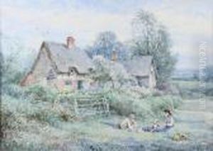 "a Spring Day", And "gathering Spring Flowers", A Pair by Henry John Sylvester Stannard
