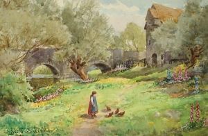 A Girl Feeding Hens; The Mill, A Pair by Henry John Sylvester Stannard