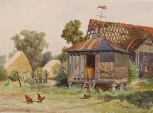 Watercolour, Farmyard Scene With Chickens, Signed, 11" X 15" by Henry John Sylvester Stannard