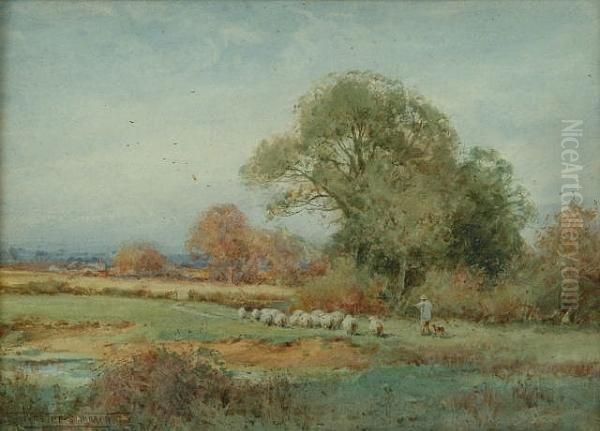 Shepherd And His Flock On A River Bank Near Flitwick, Bedfordshire - view 1