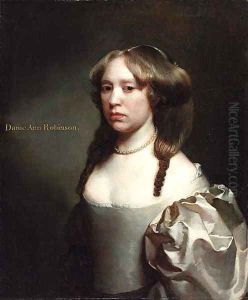 Portrait of Dame Ann Robinson, half-length, in a silver dress